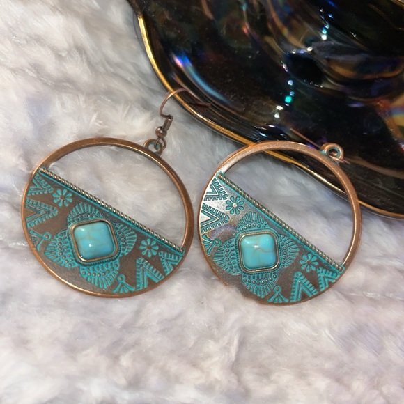 Turquoise Round Drop Earrings - Picture 3 of 5